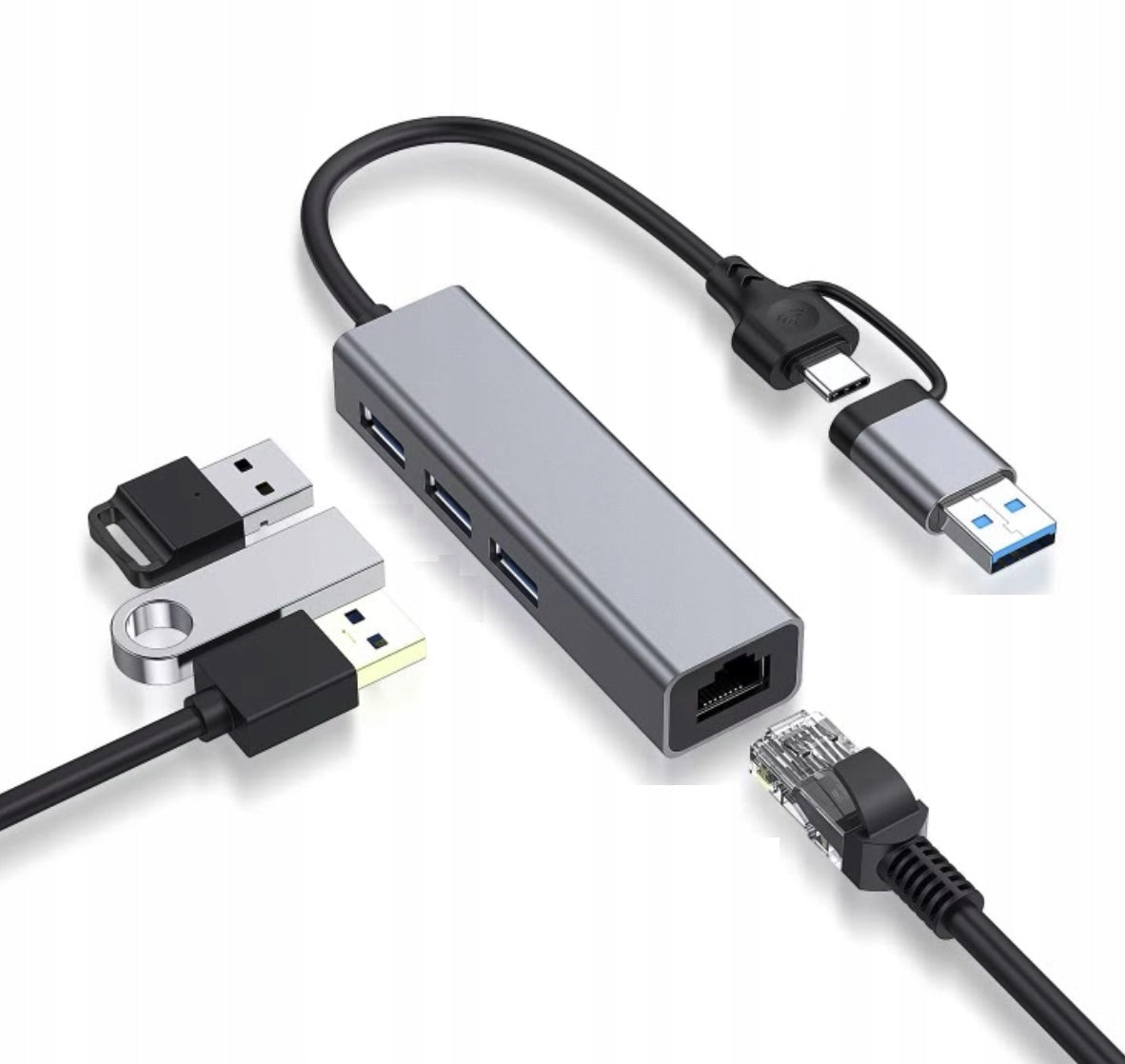 USB 1000Mbps/1Gbps NETWORK ADAPTER + HUB 3x USB 3.0 Mac MacBook PC Laptop
