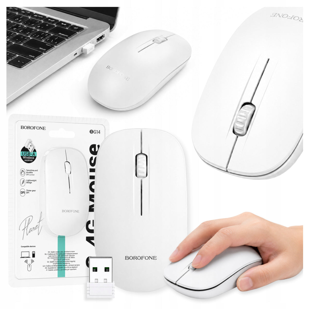 USB 2.4G Wireless Mouse Quiet Small Mouse for Laptop Computer white