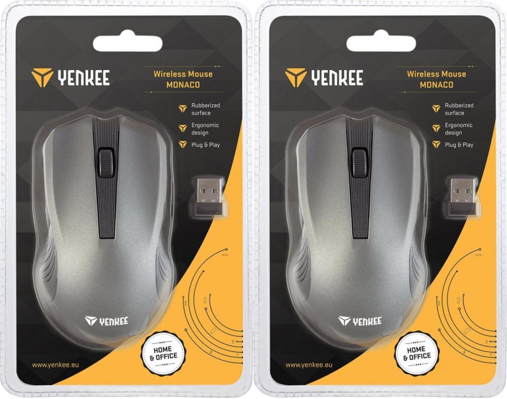 USB 2.4GHz Wireless Mouse Yenkee YMS 2015GY 1000DPI Optical x 2 PACK