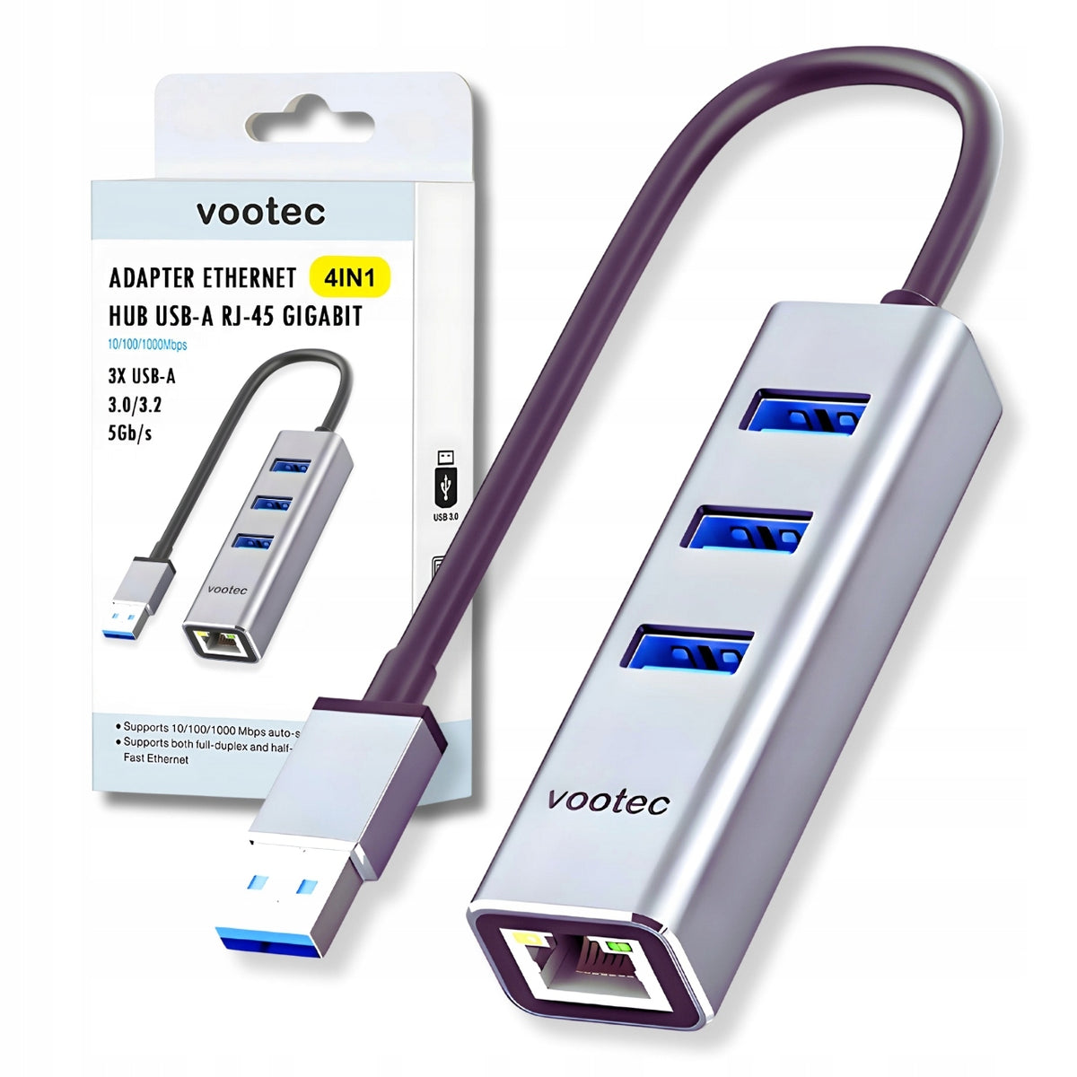USB 3.0 Gigabit LAN 1000Mbps Network Adapter RJ45 Hub 3 Ports