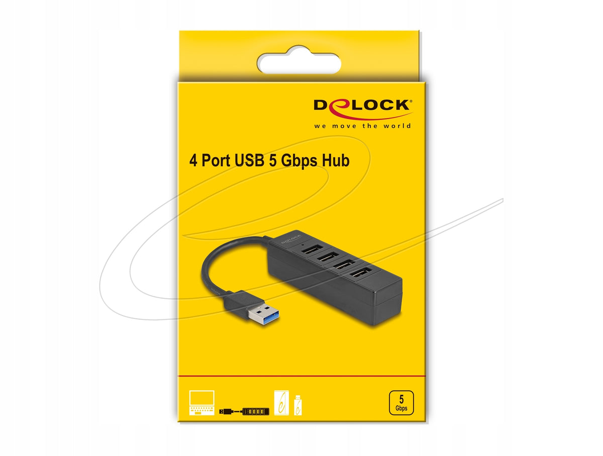 USB 5 Gbps 4-port (4x USB Type-A) black Delock 64350 Packaging status original