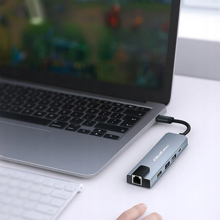 USB Adapter Qoltec USB-C 5in1 PD 100W HDMI 4K RJ45 2x USB Aluminum Packaging status original