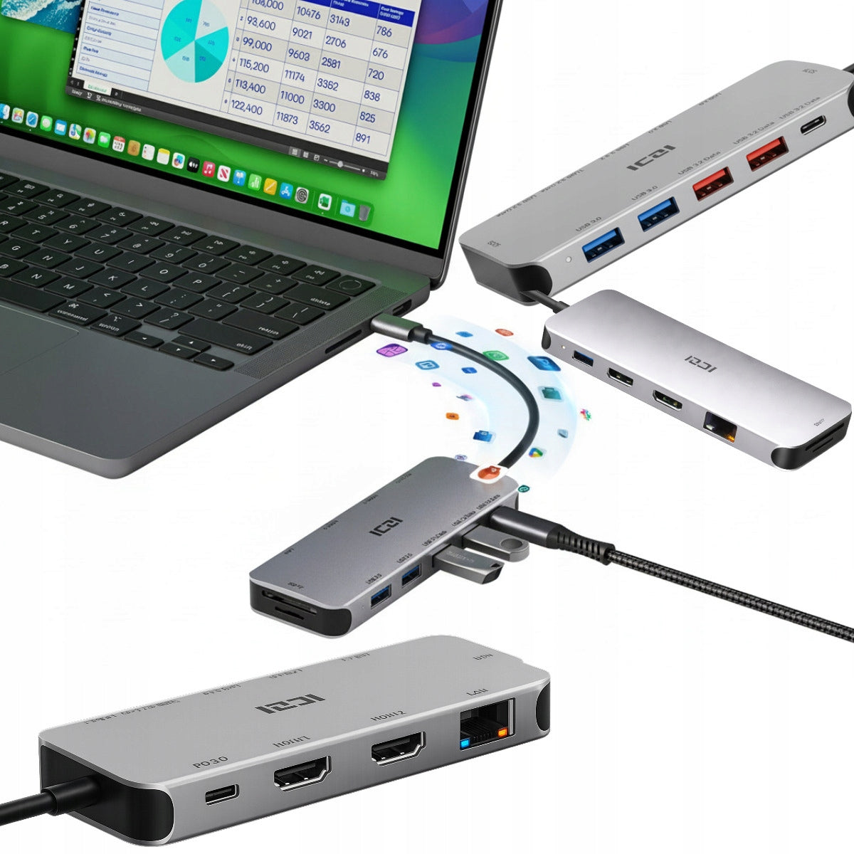 USB-C 3.0 Docking Station for Laptop for Two Monitors Dual Screen Adapter