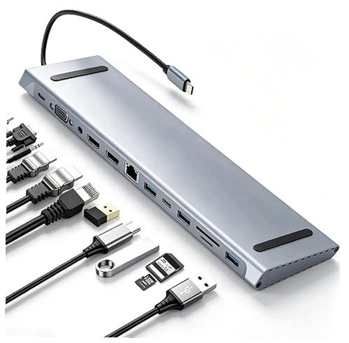 USB C DOCKING STATION 12W 1 100W LAPTOP HUB OFFICE Steel For Home