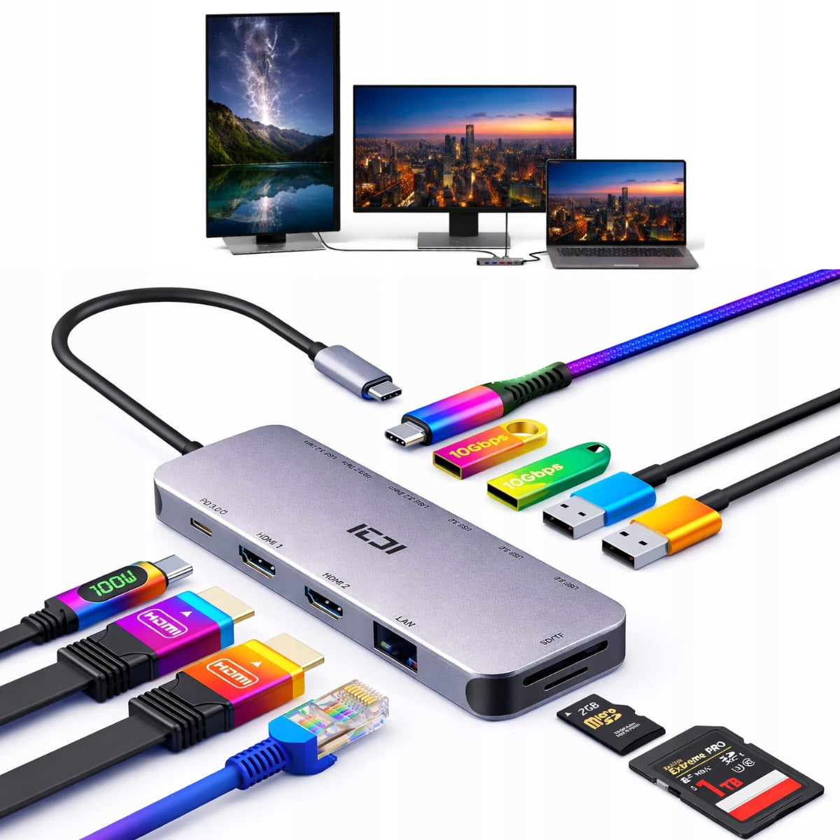 USB-C Docking Station for 2 Monitors Image Extension for TOSHIBA Laptop