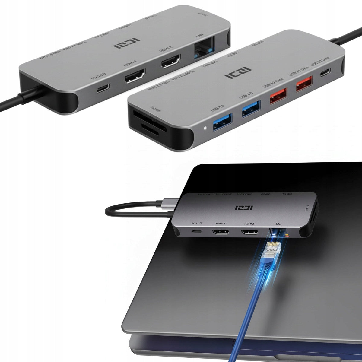 USB-C HDMI MACBOOK DP ADAPTER HUB DOCKING STATION 2xHDMI