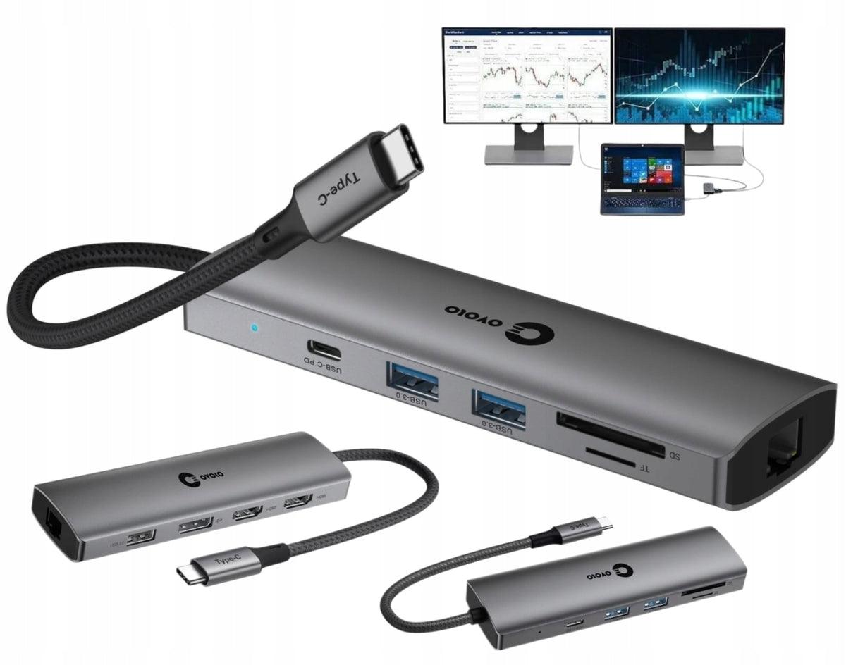 USB-C Port Replicator for PC PD 100W 4xUSB 3.0 2.0 2xHDMI RJ45 VGA