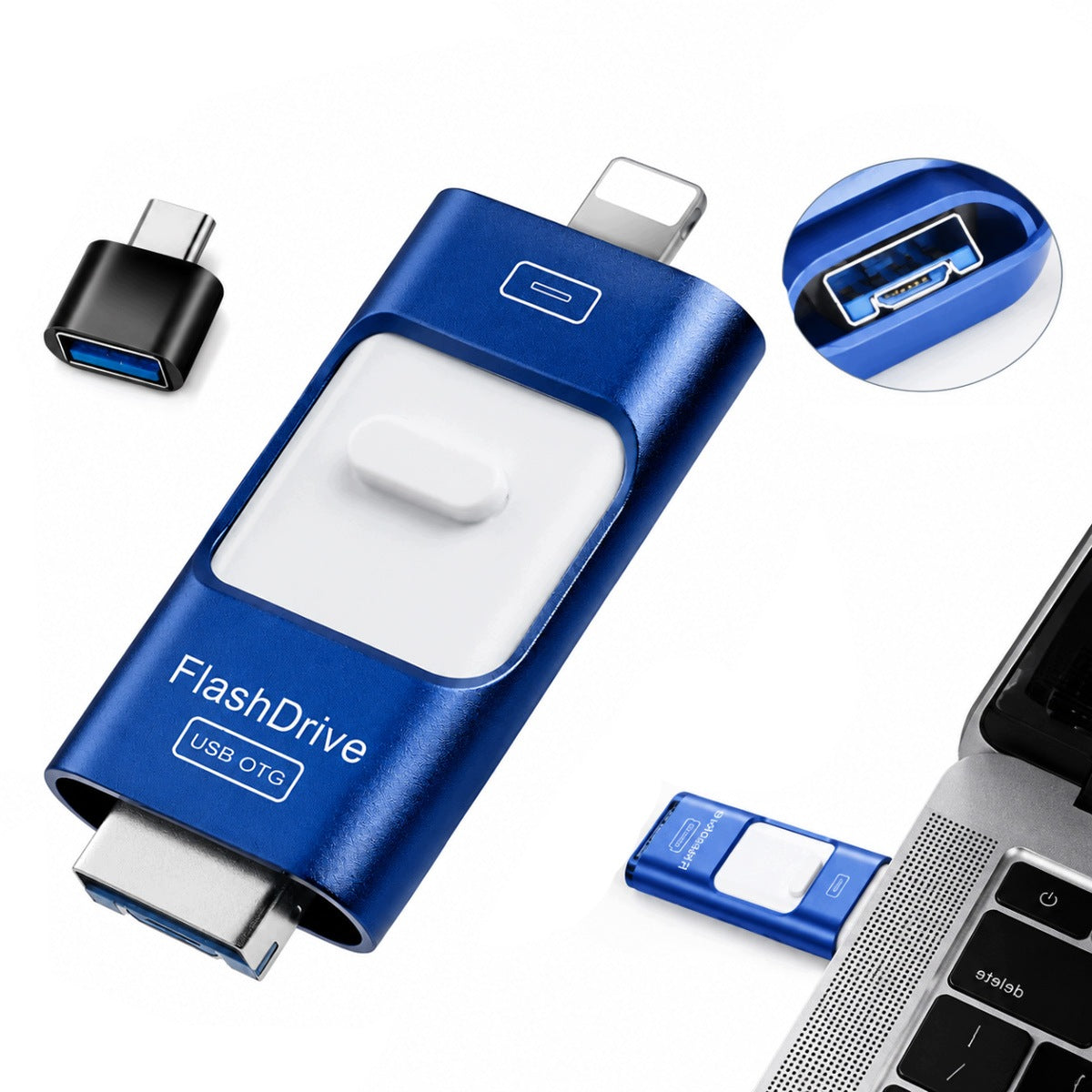 USB FLASH DRIVE 128GB FLASH DRIVE 4IN1 IOS, USB 3.0, USB-C AND LIGHTNING FOR PHONE