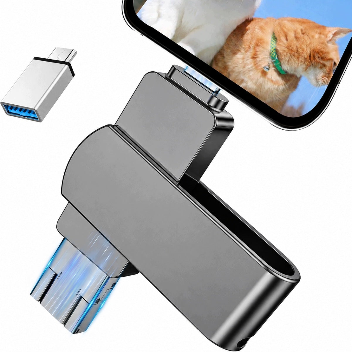 USB FLASH MEMORY 512GB 4 IN 1 FLASH DRIVE METAL USB-C USB IOS MICRO-USB PC Color black