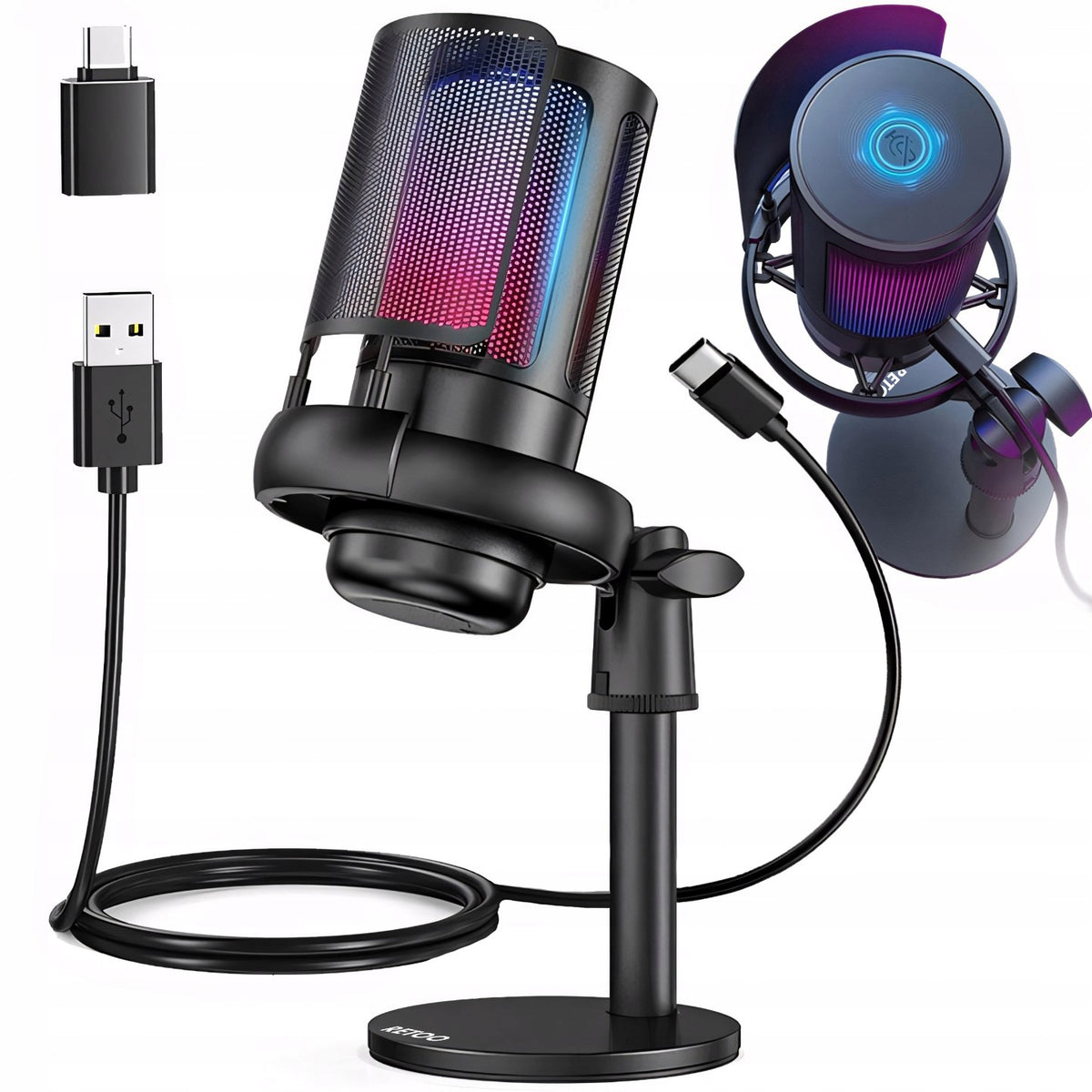 USB GAMING MICROPHONE FOR COMPUTER POP-FILTER CAPACITIVE MUTE FUNCTION