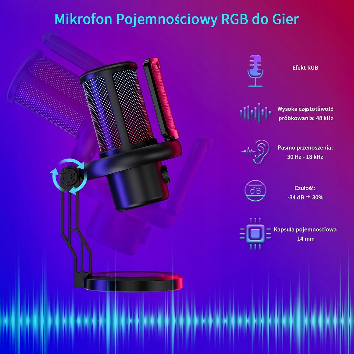 USB GAMING MICROPHONE RGB FILTER POP TRIPOD NOISE REDUCTION Manufacturer code MIKROFON USB GAMING RGB FILTR POP STATYW