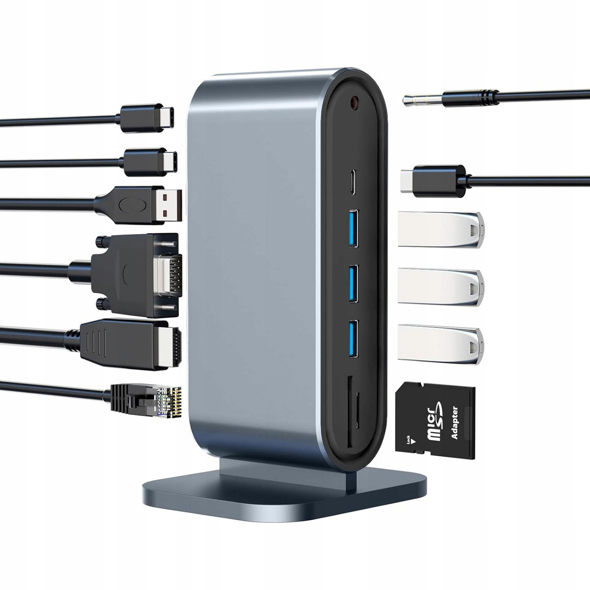 USB Hub Docking Station 100W Dual Monitor HDMI VGA USB-C Win Mac