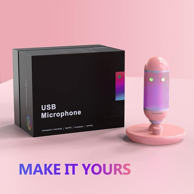 USB MICROPHONE FOR RECORDING GAMES RGB PINK Packaging status original