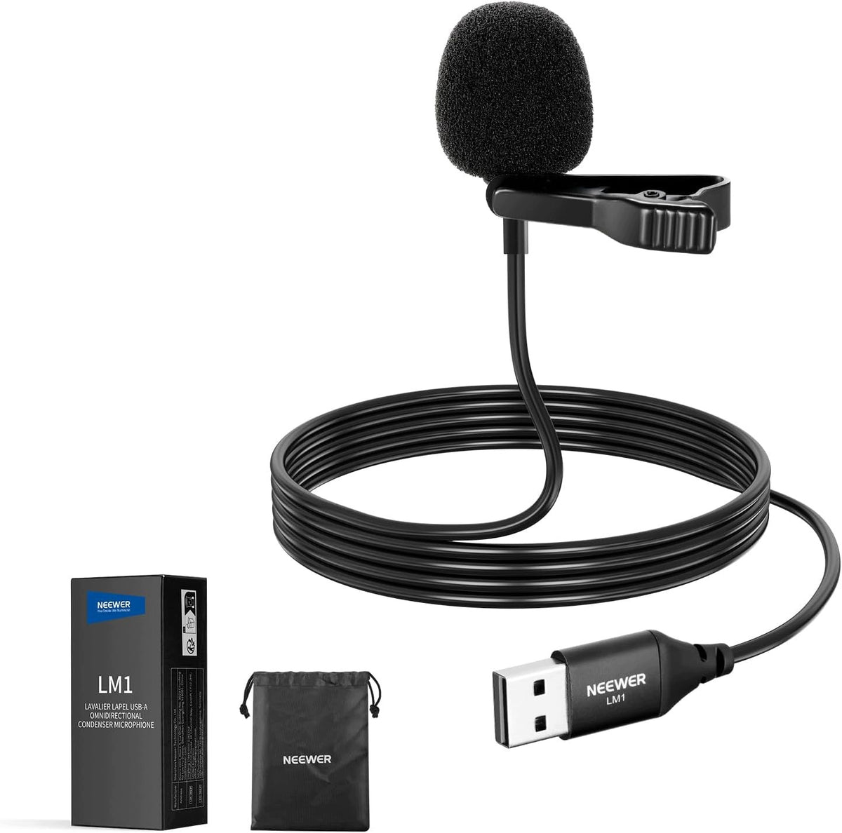 USB MICROPHONE OMNIDIRECTIONAL TIE CLIP 2M PODCAST VLOG