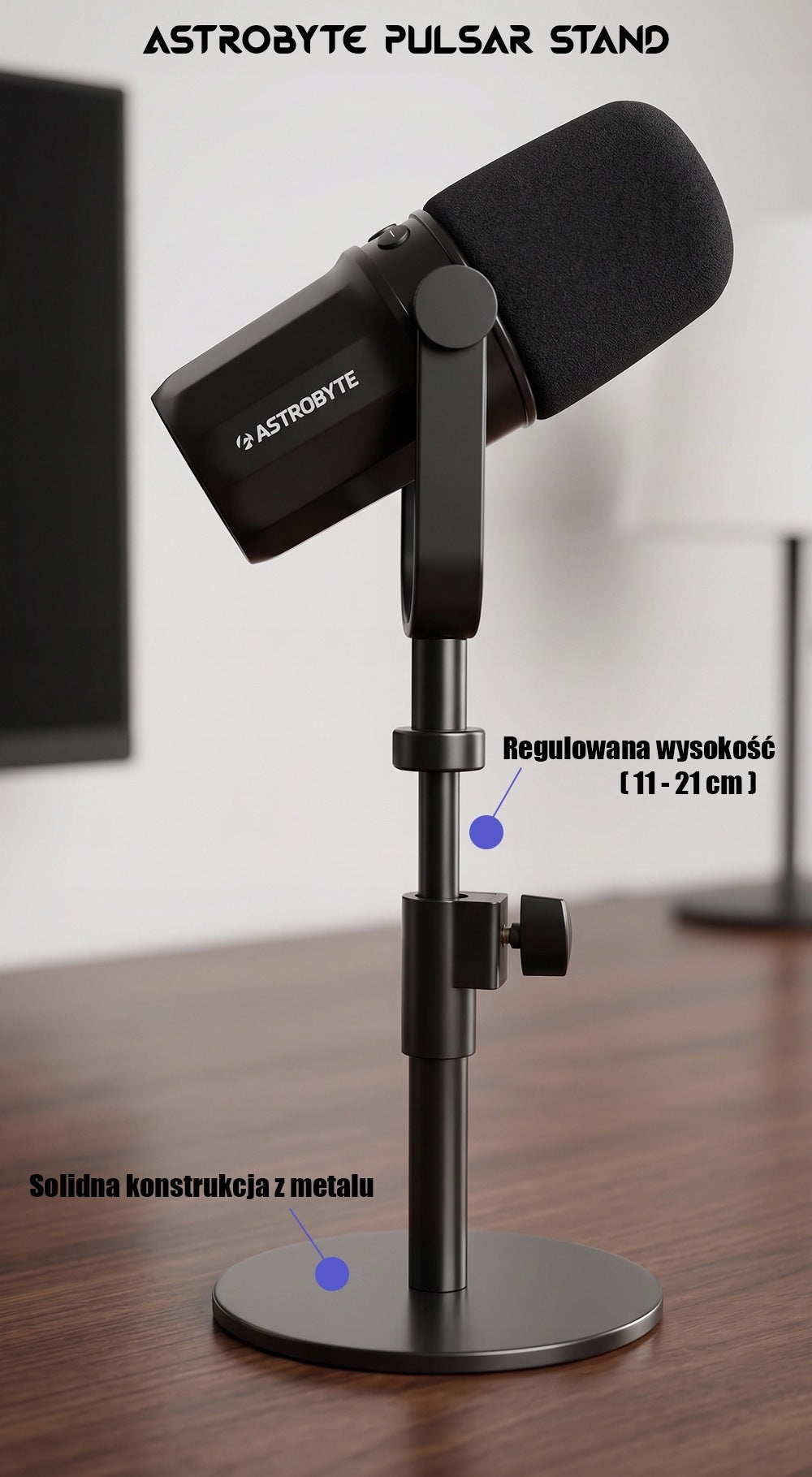 USB Microphone Astrobyte Pulsar Black Dynamic RGB +Adjustable Tripod Metal Manufacturer code PULSAR Black + Stand