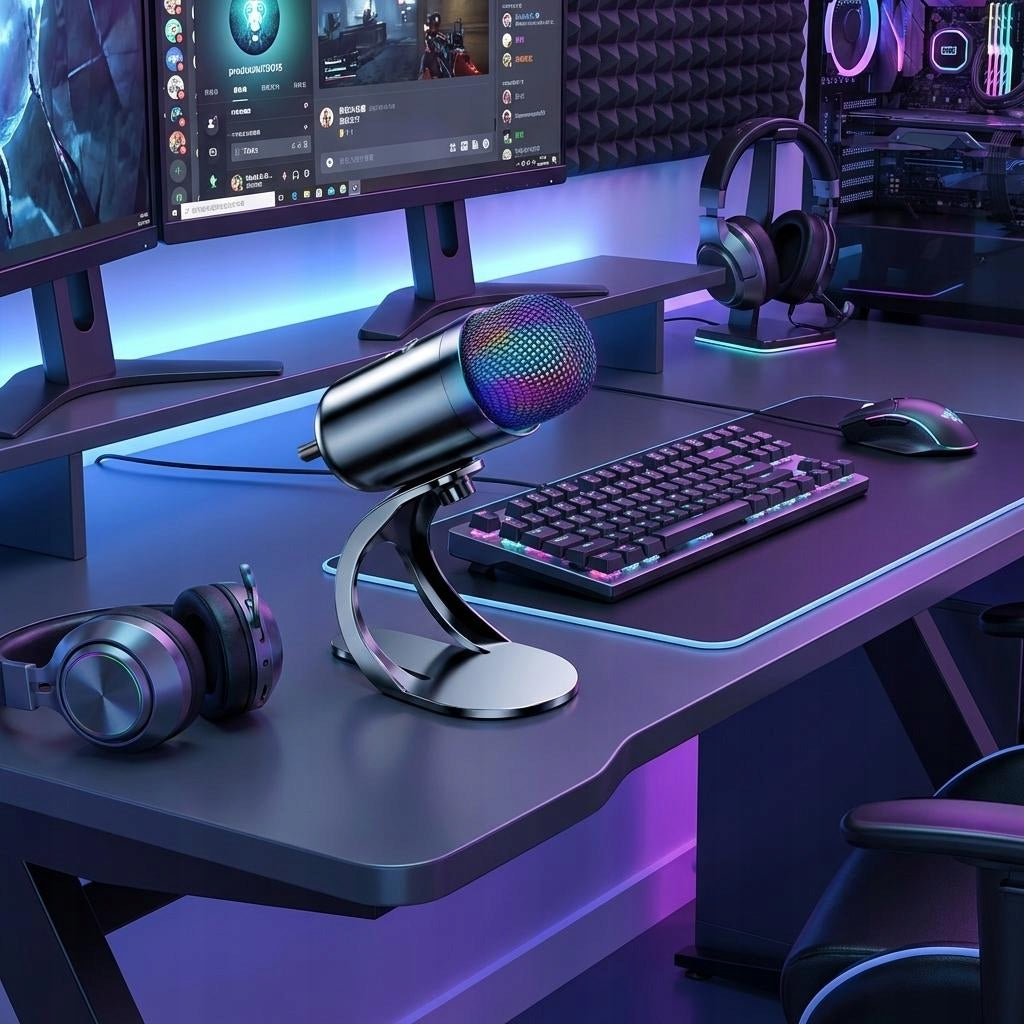 USB Microphone Gaming Streaming Dynamic Mic for Podcasting with RBG Lights