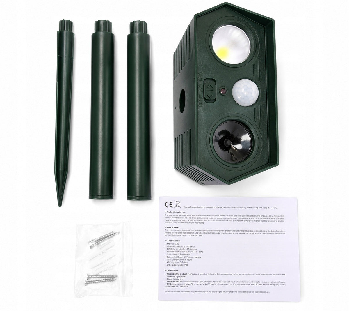 Ultrasonic Solar Animal Repellent Dog Boar Motion Sensor 1 Pack Packaging status original
