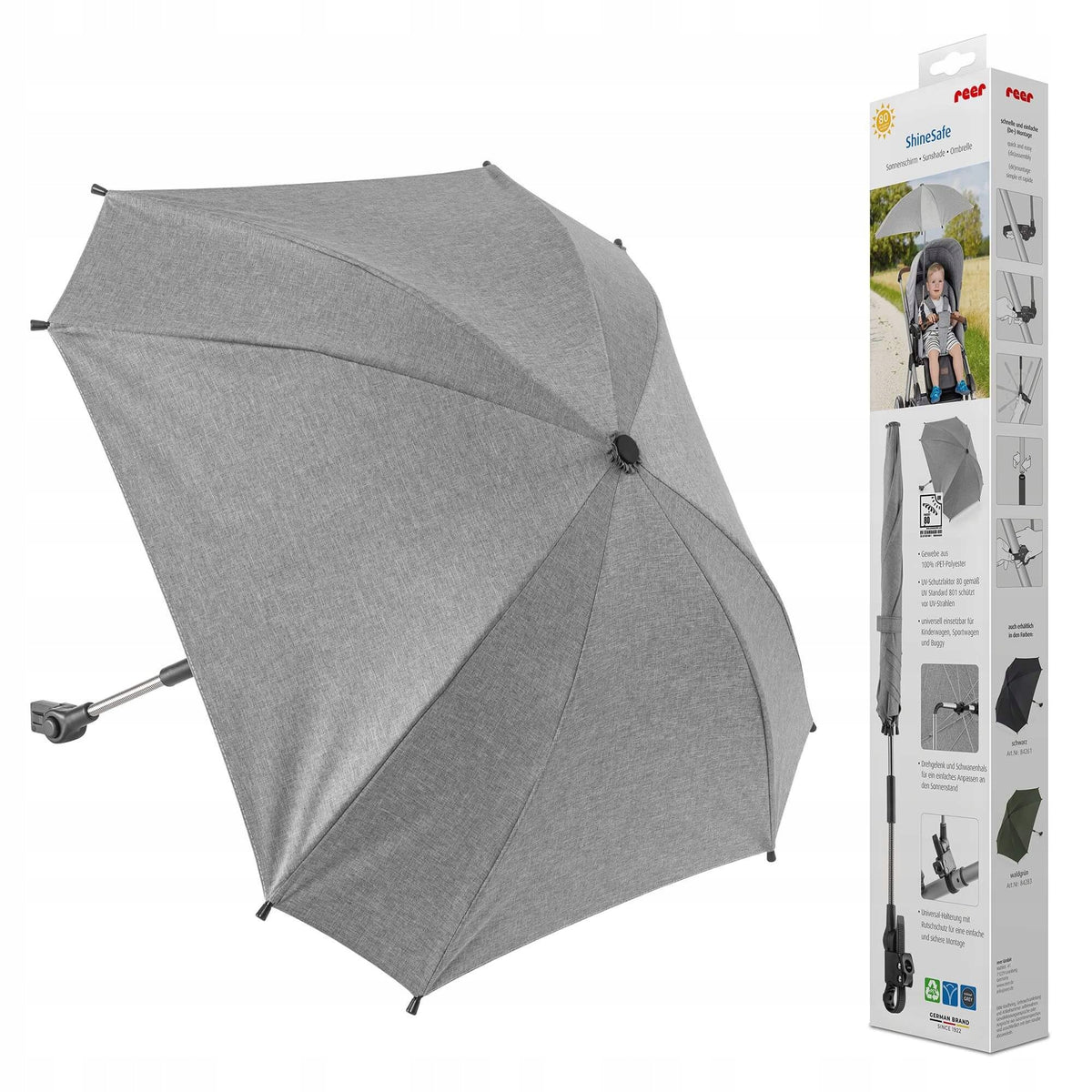 Umbrella for stroller Reer ShineSafe UPF 80+ grey
