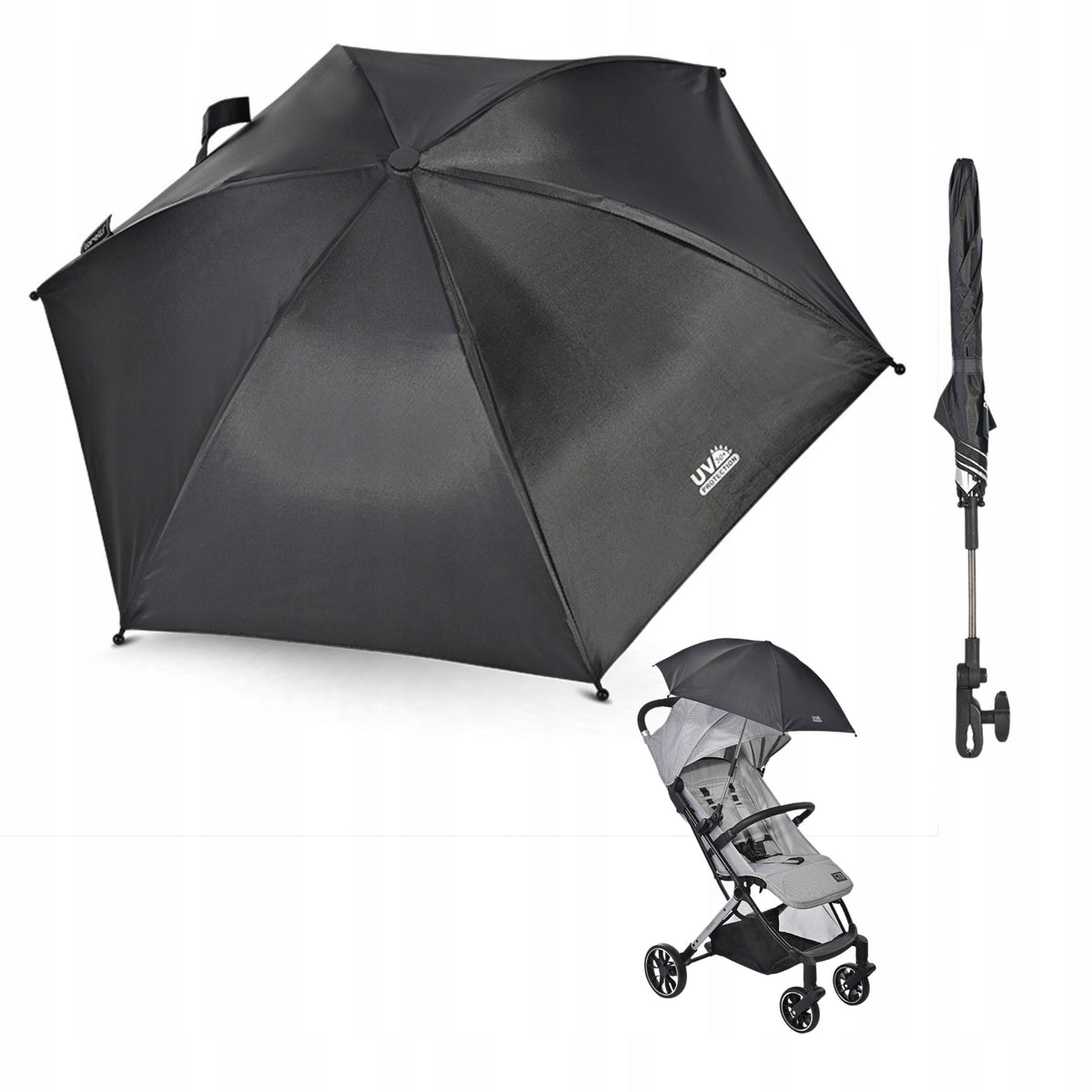 Universal Stroller Umbrella For Sun And Rain Black Uv Filter