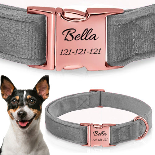 VELOUR DOG COLLAR ENGRAVING ADJUSTABLE SOFT ROSE GOLD WITH GAWER L/XL