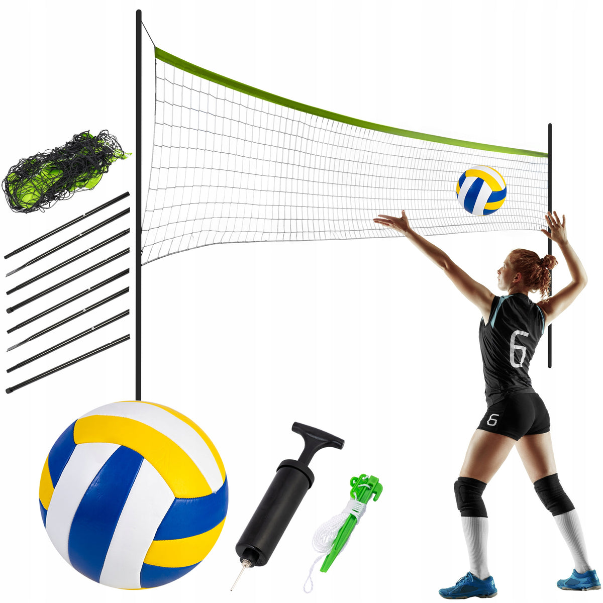 VOLLEYBALL SET POSTS FRAME MESH BALL BADMINTON 570 cm