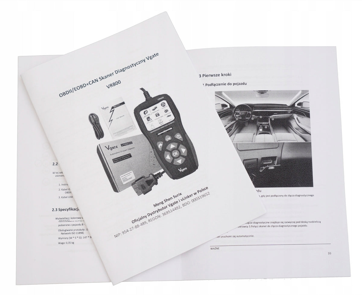Vgate VR800 Diagnostic Interface OBD2 Tester PL Brand Vgate