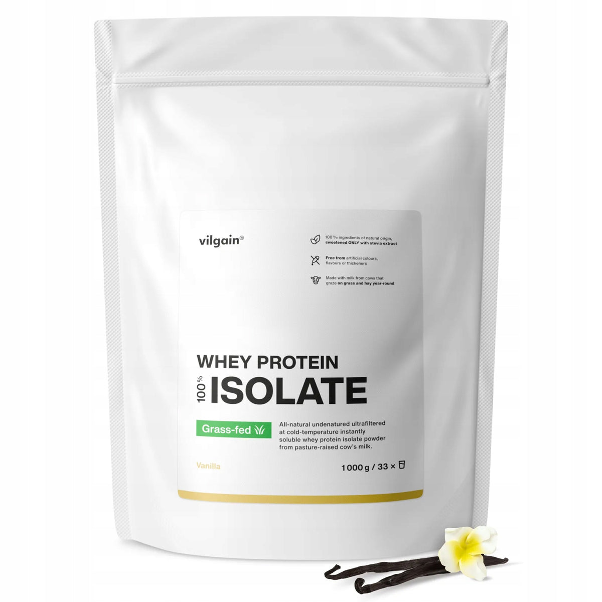 Vilgain Grass-Fed Vanilla Protein Isolate 1000 g Expiration date not specified