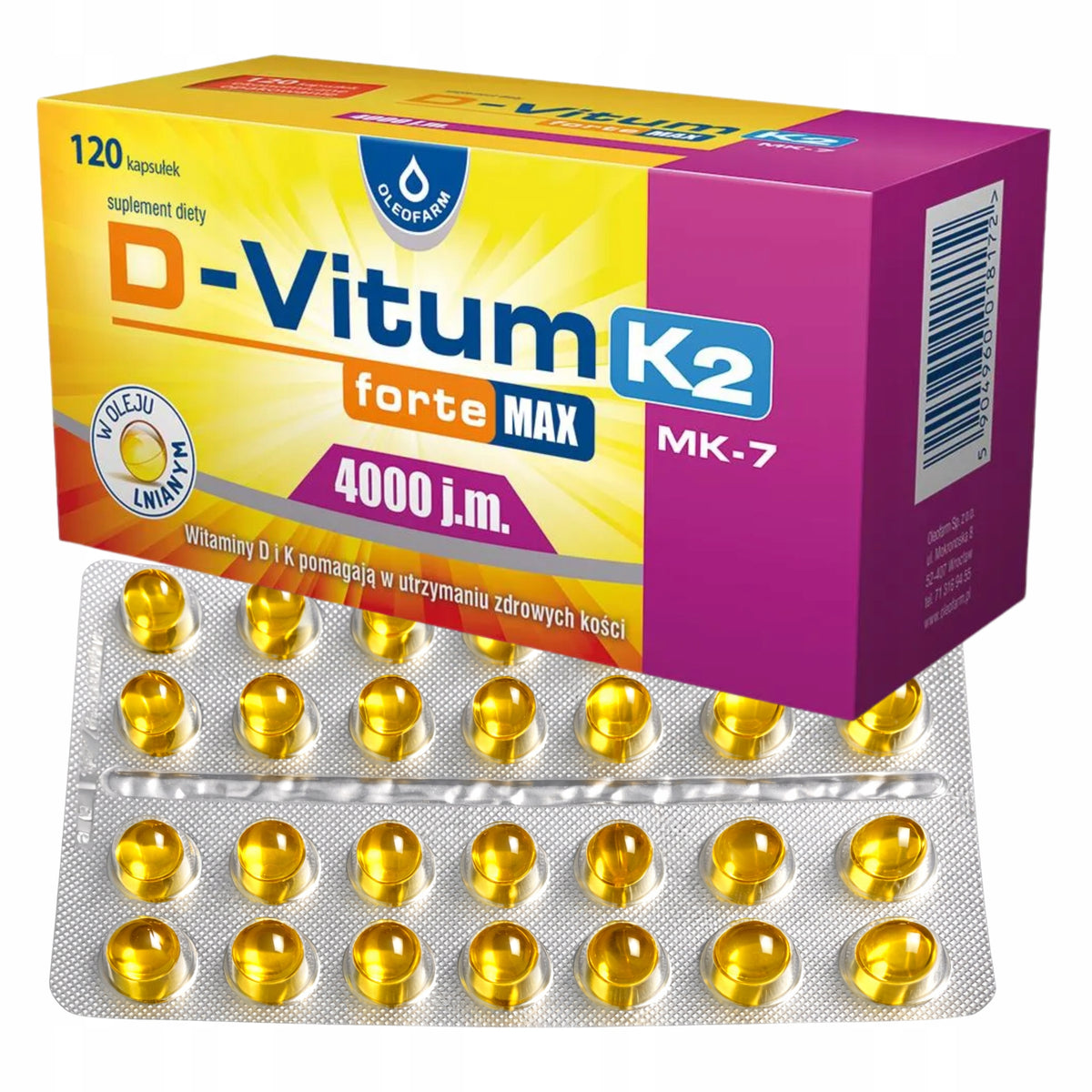 Vitamin D and K D-Vitum forte Max K2 4000 IU D3 Oleofarm Supplement 120 kaps