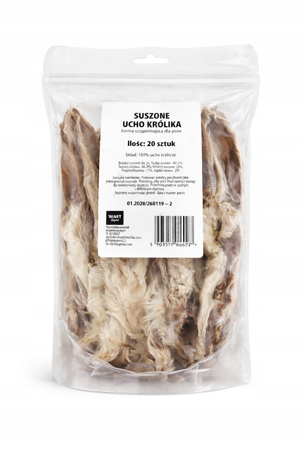 WAFI Dried Rabbit Ear 100% Natural Teether Dog Treat 20pcs