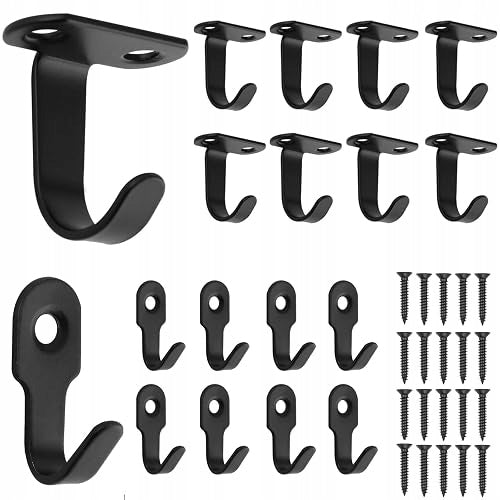 WALL HOOKS BLACK STEEL SET OF 20 PIECES FOR CLOTHES SCREWED METAL