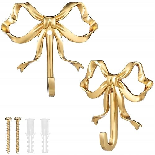 WALL HOOKS GOLD BOWS TOWEL BARS CLOTHES 2 PIECES