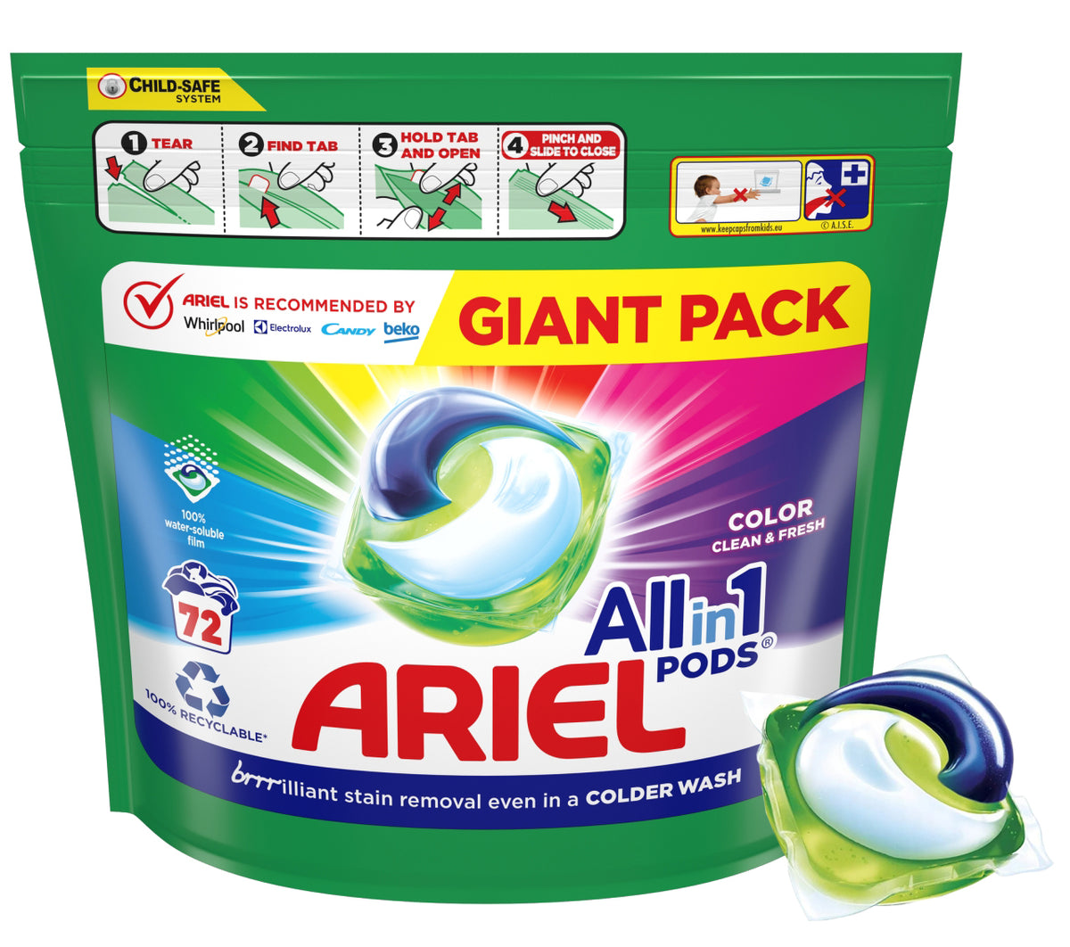 WASHING CAPSULES FOR COLOURS ARIEL ALL IN 1 PODS COLOR 72 PCS *