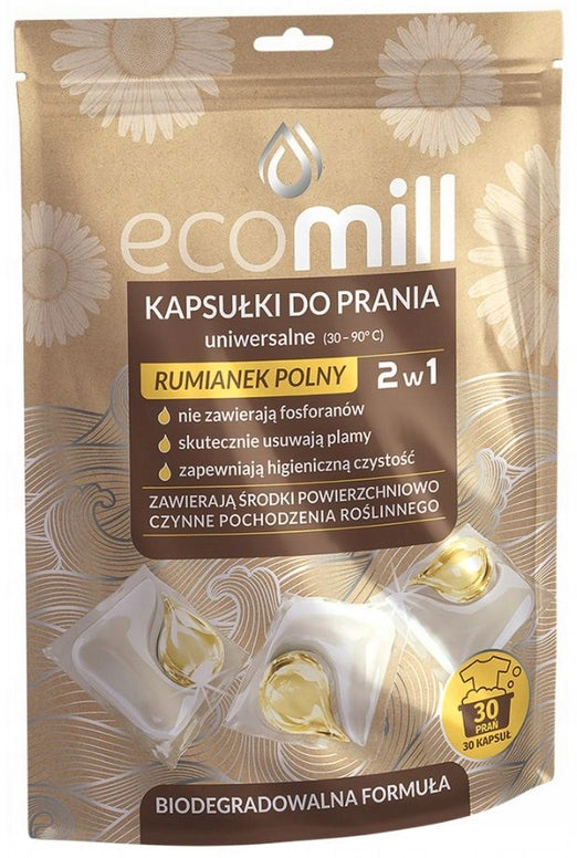 WASHING CAPSULES UNIVERSAL EFFECTIVE ECOMILL CHAMOMILE 30PCS + WIPES Packaging status original