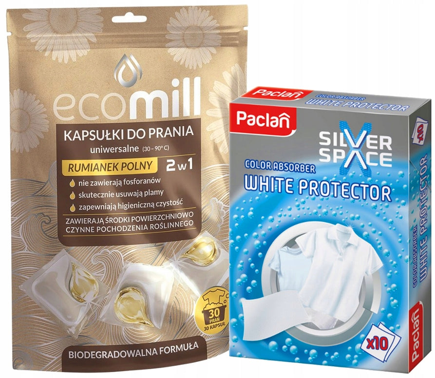 WASHING CAPSULES UNIVERSAL EFFECTIVE ECOMILL CHAMOMILE 30PCS + WIPES