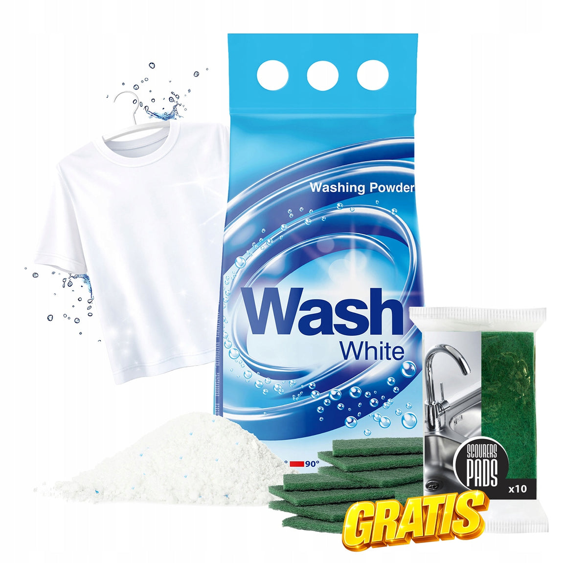 WASHING POWDER WASH 10KG WHITE FRESH SCENT EFFICIENT + FREEBIE