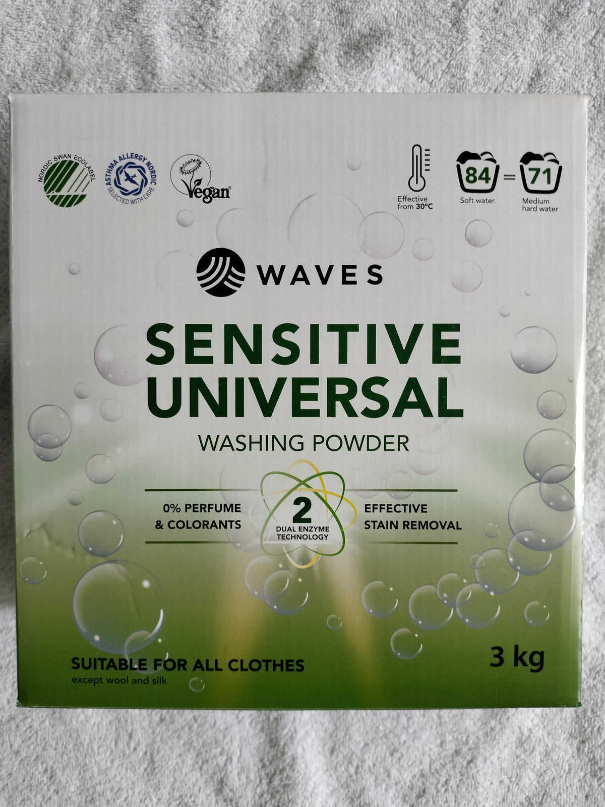WASHING POWDER WAVES SENSITIVE UNIVERSAL 84WASH 3KG FROM DENMARK