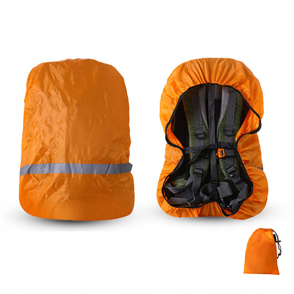 WATERPROOF BACKPACK COVER WITH REFLECTIVE STRAP DETACHABLE ORANGE