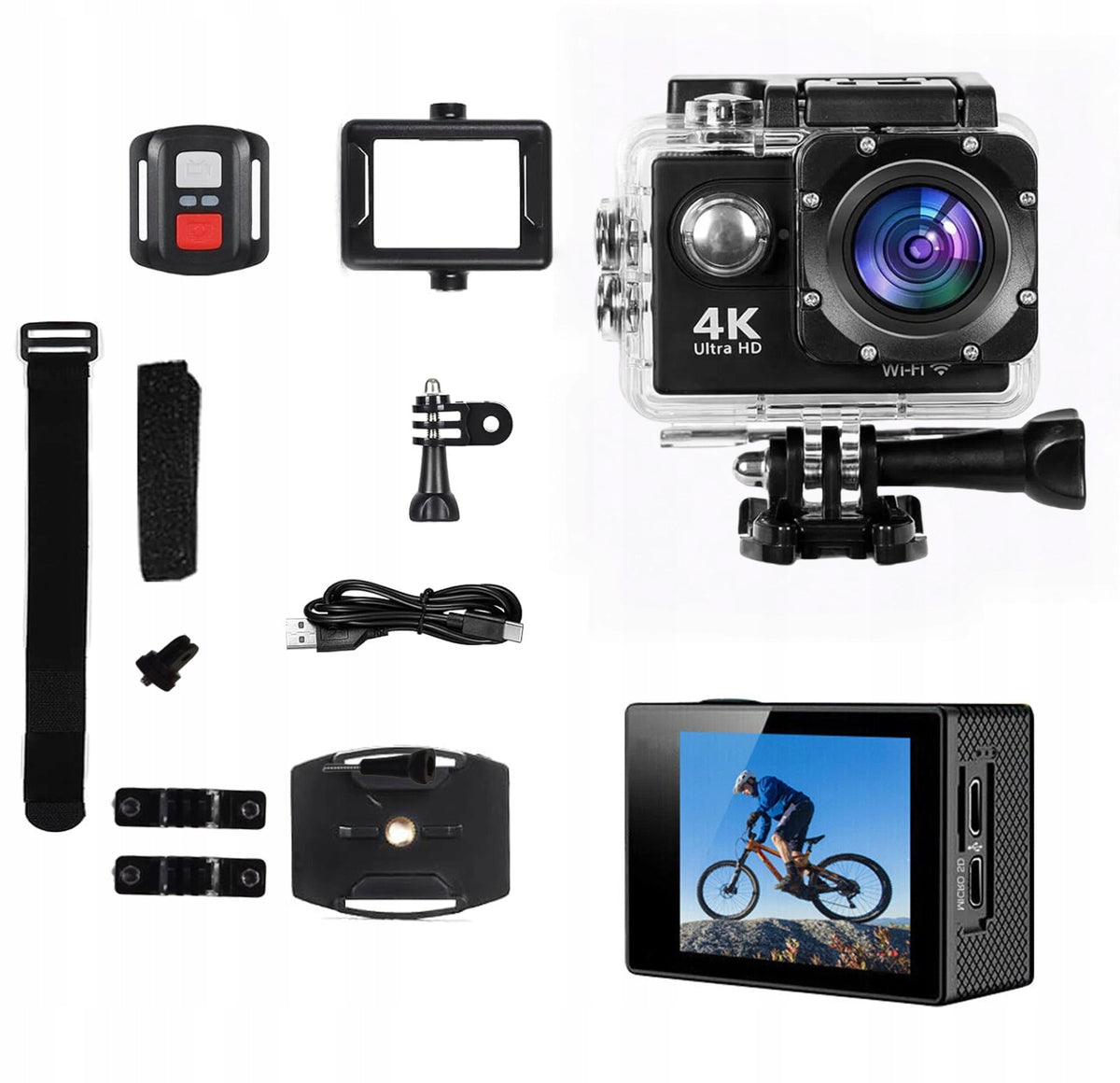 WATERPROOF CAMERA 4K HD WIFI SPORTS BRACES BAND AKCESORIA SET