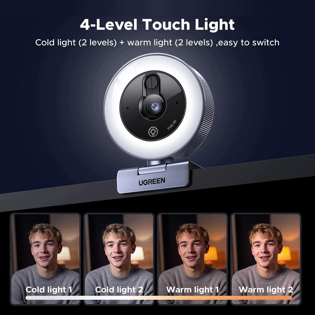 WEBCAM 2K RING LAMP 4 MODES AUTO FOCUS Brand Ugreen