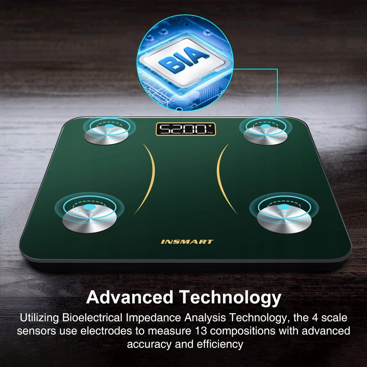 WEIGHT FOR BODY COMPOSITION ANALYSIS 16 BLUETOOTH INDICATORS APPLICATION LED SCREEN Brand Insmart