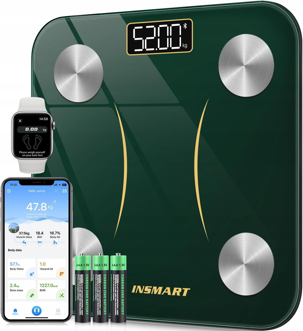 WEIGHT FOR BODY COMPOSITION ANALYSIS 16 BLUETOOTH INDICATORS APPLICATION LED SCREEN