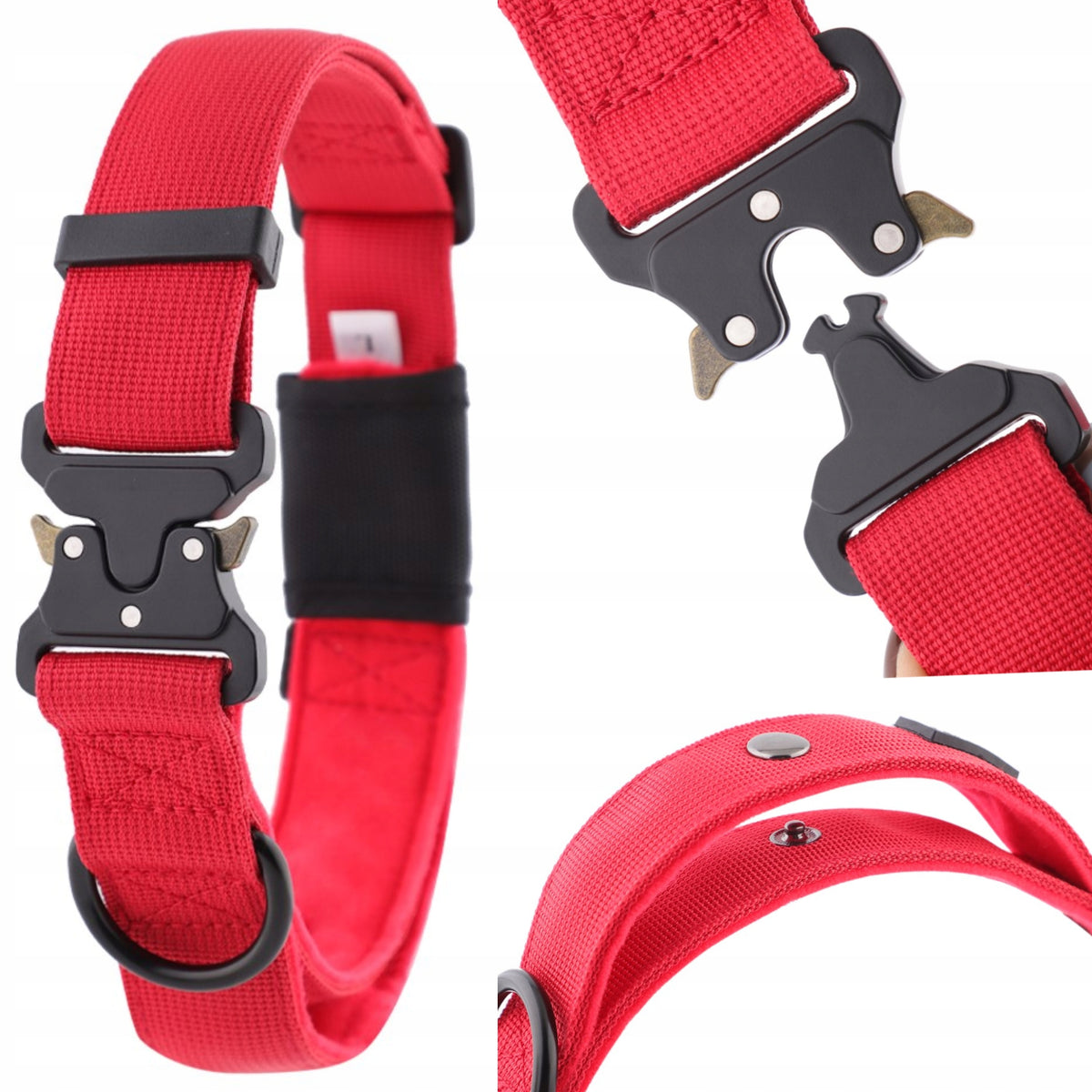 WIDE 4cm Dog Collar Tactical STRONG Red HUGGY DOGGY Alpha XL