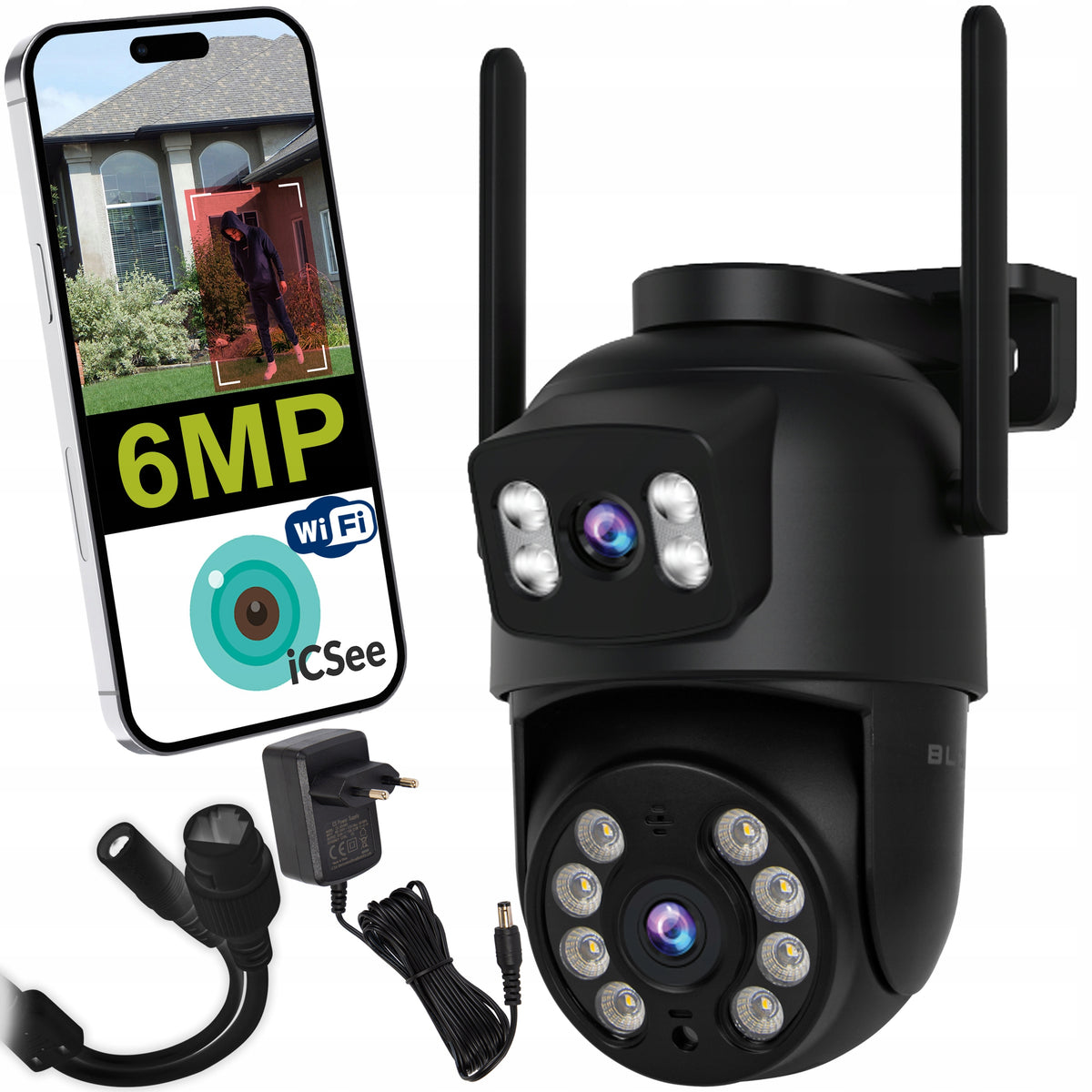 WIFI CAMERA 6MP ROTATING TWO LENSES IR DUAL HD ICSEE SMART IP65 PTZ