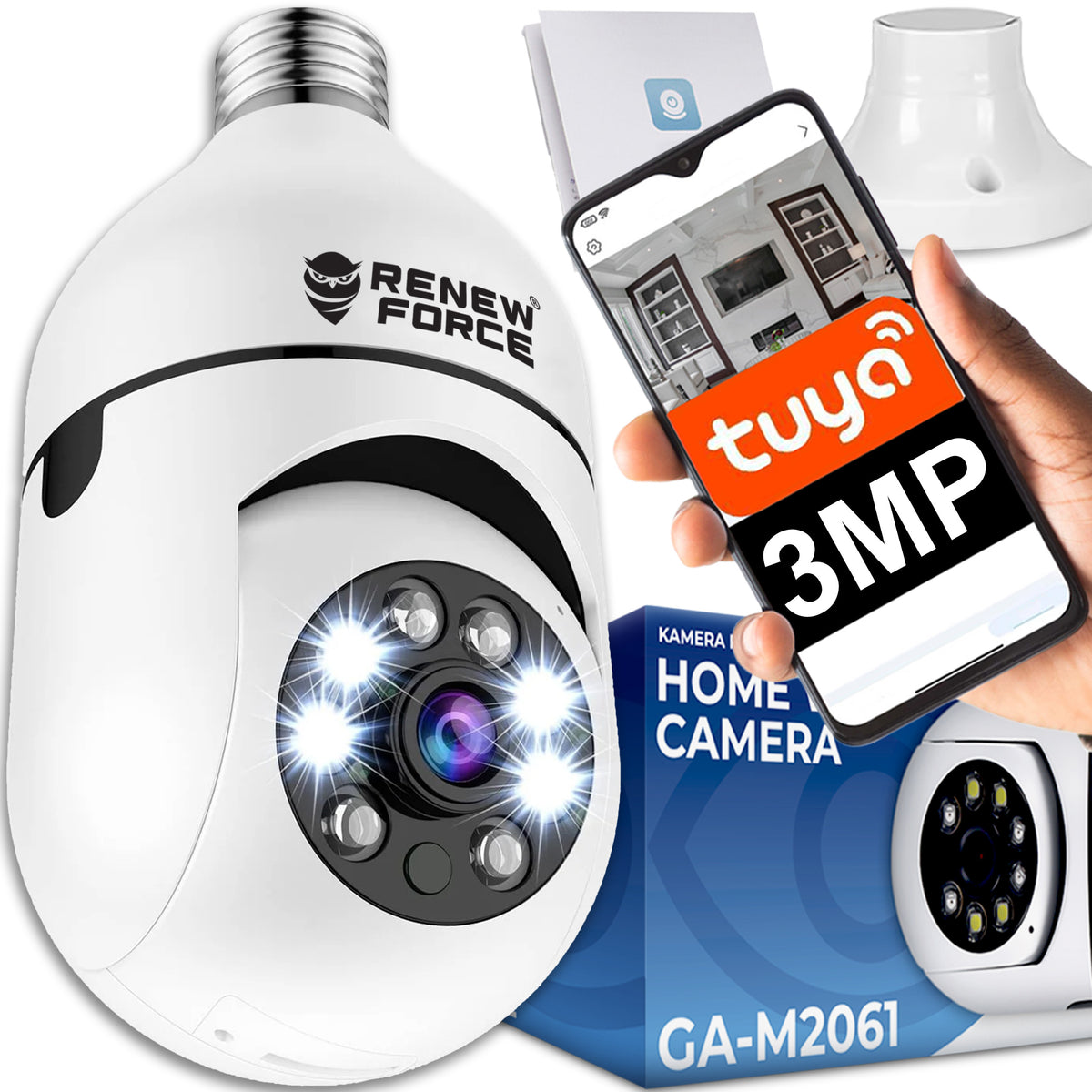 WIFI CAMERA INDOOR ROTATING BULB THREAD E27 IP 3MP TUYA MONITORING