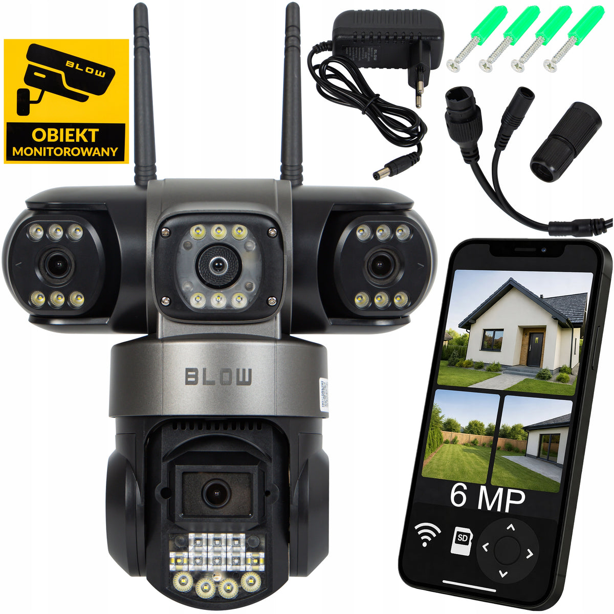 WIFI IP CAMERA 3 LENSES 6MP ROTATING OUTDOOR SMART DETECTION TRIPLE