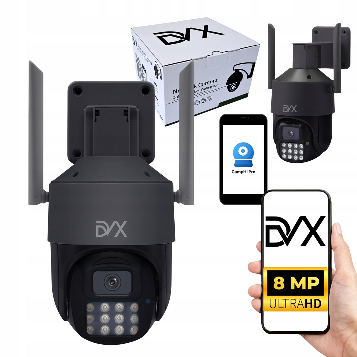 WIFI NETWORK CAMERA DETECTION 8MPx ROTATING PTZ OUTDOOR WATERPROOF DVX
