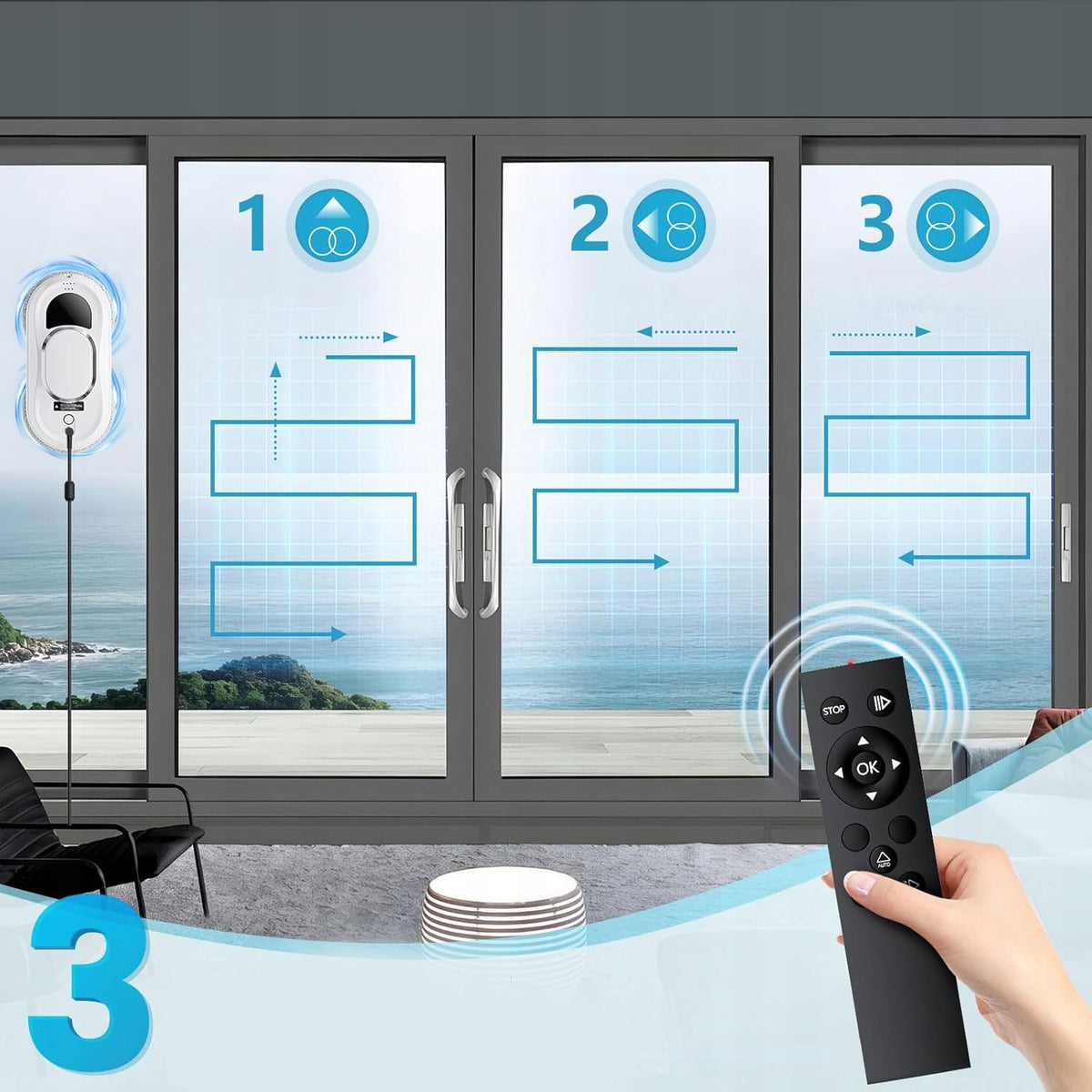 WINDOW CLEANING ROBOT,WINDOW CLEANING ROBOT WITH 3 CLEANING MODES Packaging status original