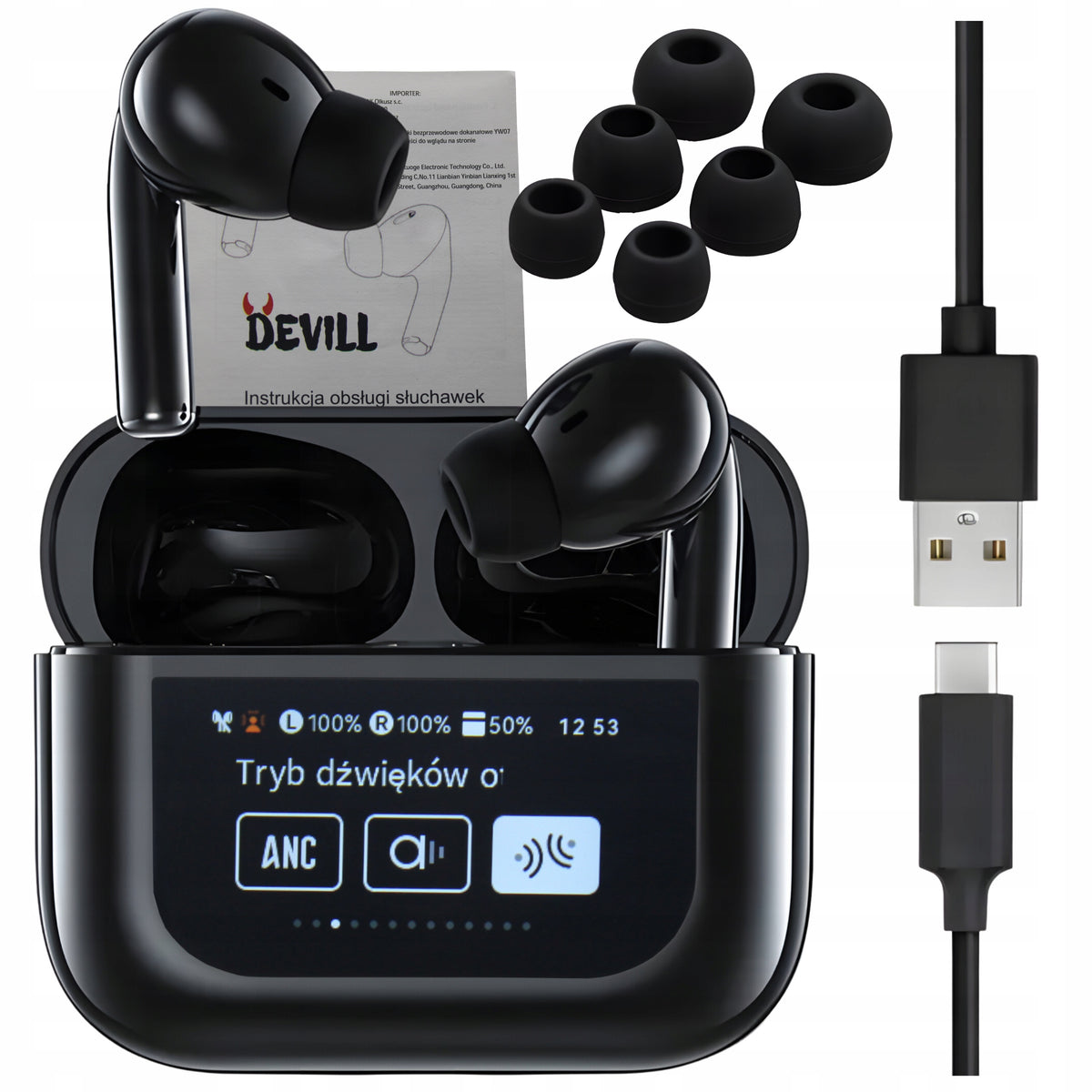 WIRELESS BLUETOOTH EARBUDS BT 5.4 TWS BLACK USBC