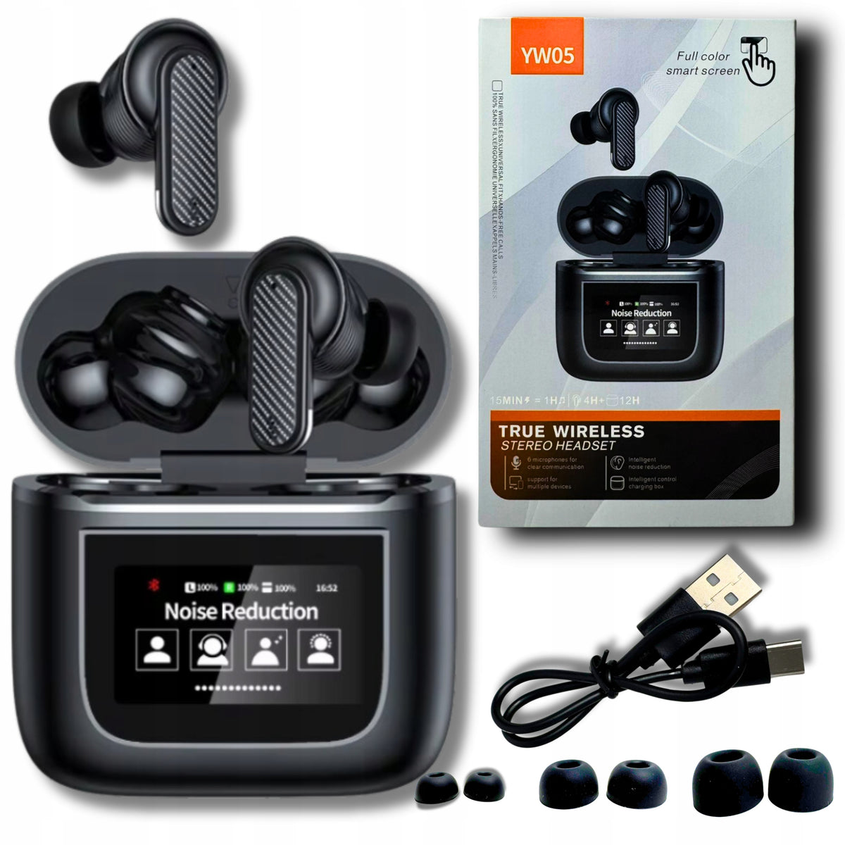 WIRELESS BLUETOOTH HEADPHONES IN-EAR TOUCH SCREEN POLISH MENU