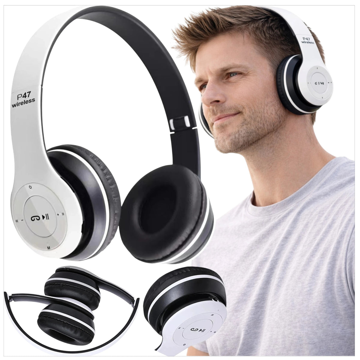 WIRELESS BLUETOOTH HEADPHONES MICROPHONE MP3 ON-EAR WHITE MULTIFUNCTION Packaging status original